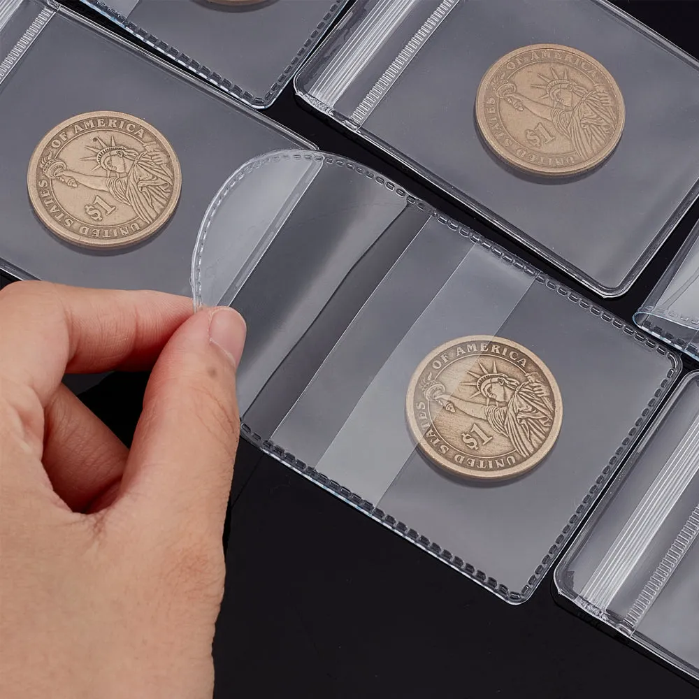 1 Bag 100 Pcs Single Pocket Coin Flips 2 Styles Individual Clear Plastic Sleeves Holders Coin Collecting Supplies for Coins Jewelry Small Items Storage