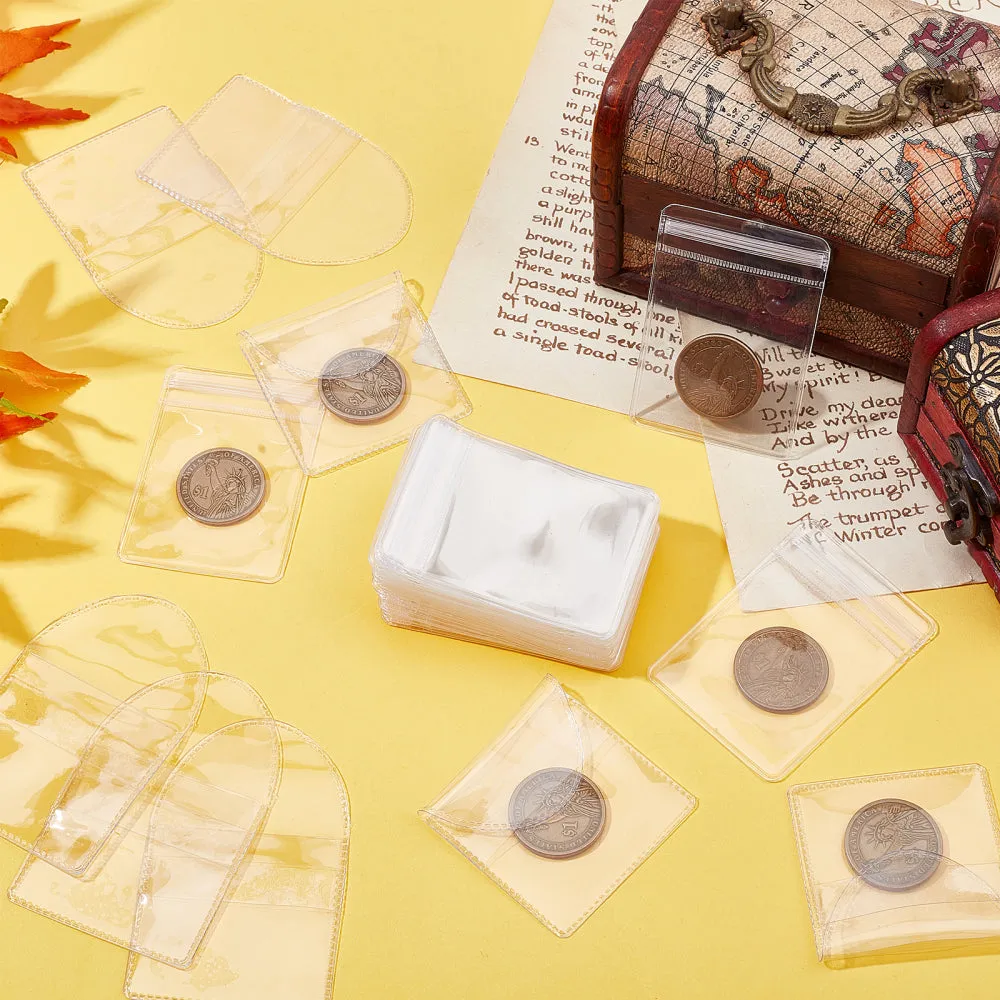 1 Bag 100 Pcs Single Pocket Coin Flips 2 Styles Individual Clear Plastic Sleeves Holders Coin Collecting Supplies for Coins Jewelry Small Items Storage