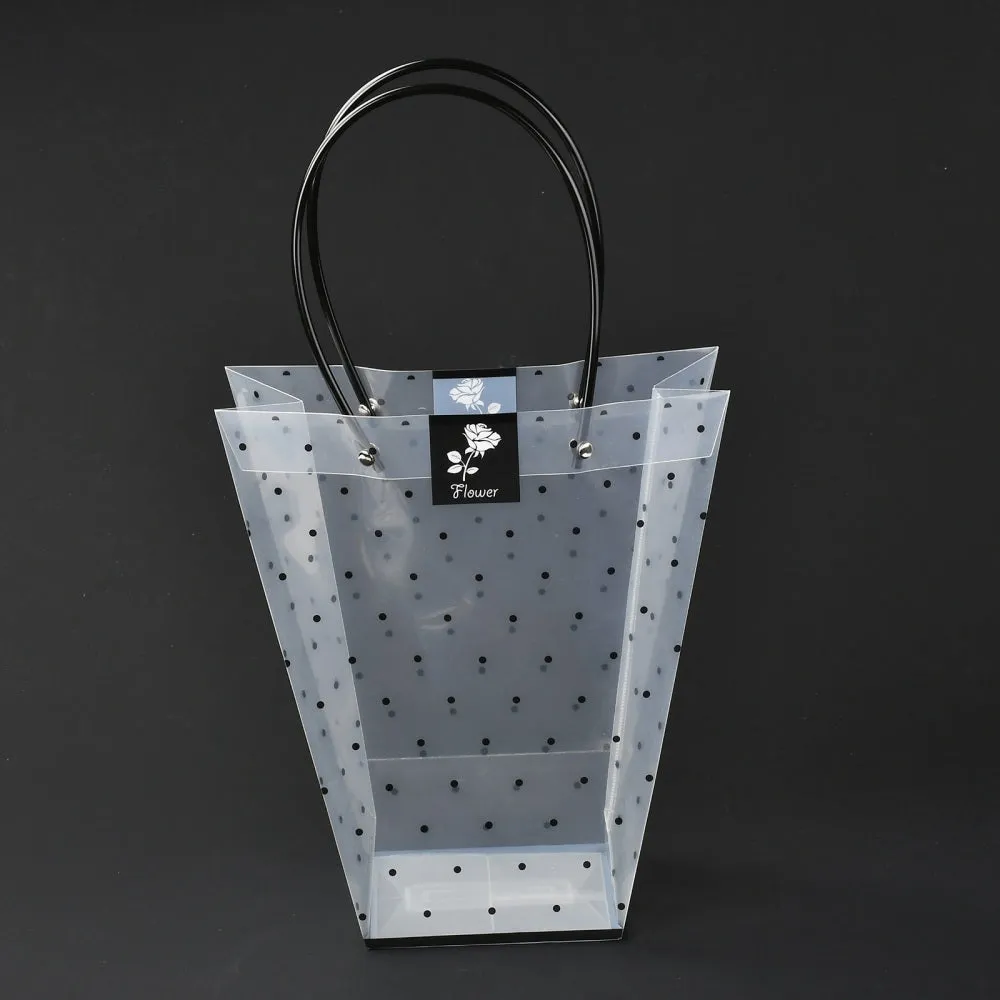 10 pc Transparent PVC Gift Bag with Handle, Flower Packing Bags, Recycled Bags, for Wedding, Birthday, Baby Shower, Polka Dot Pattern, 41x23.5cm