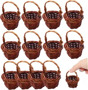 12Pcs Mini Basket with Handle DIY Simulation Rattan Mini Woven Basket Decorative Dollhouse Miniature Buckets for Picnic Candy Easter Egg Dollhouse Accessories # &&