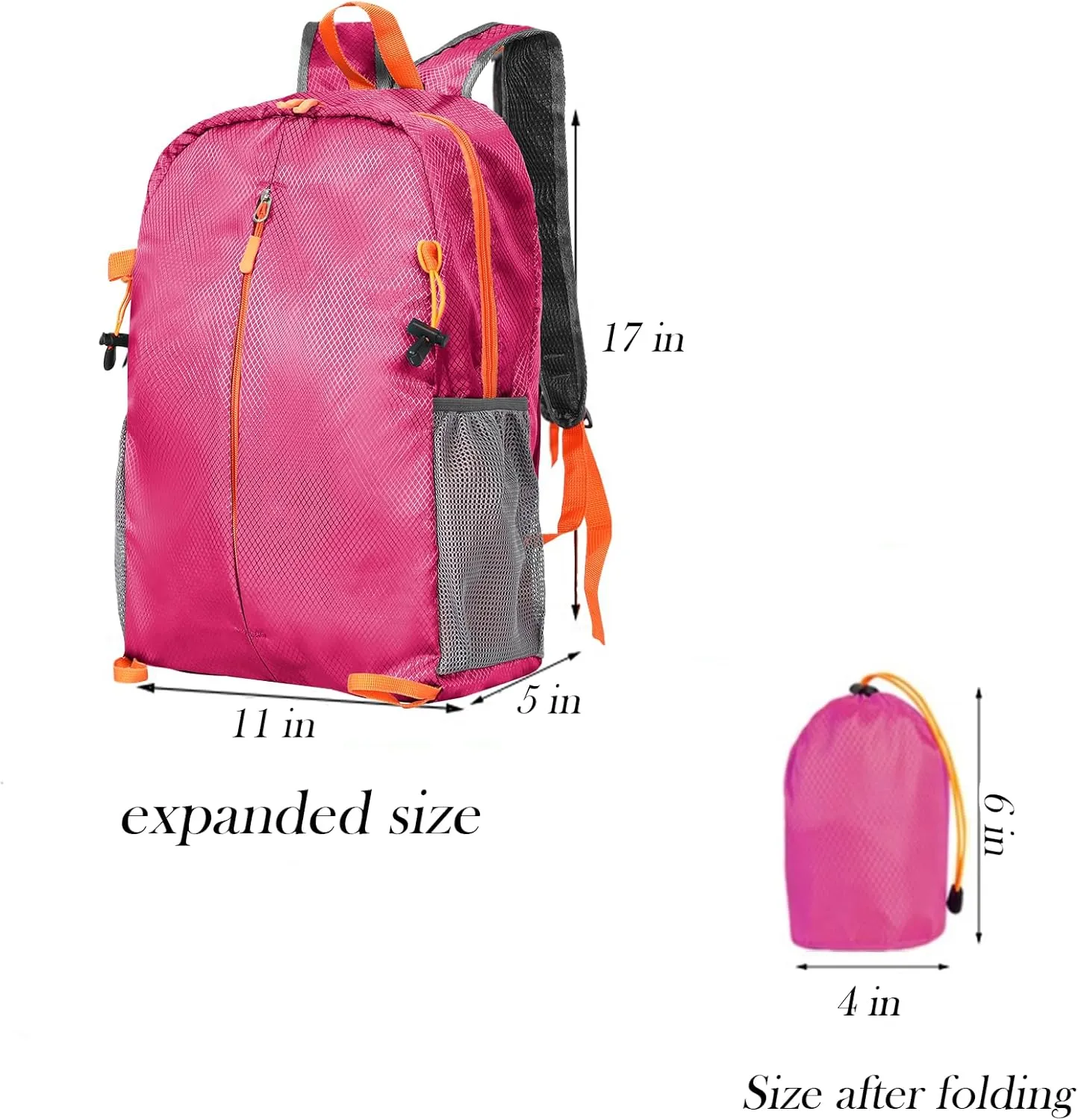 15L Lightweight Packable Backpack, Foldable Hiking Bag, Travel Backpack for Women Man, Waterproof Outdoor Camping Day Pack, Rose Red