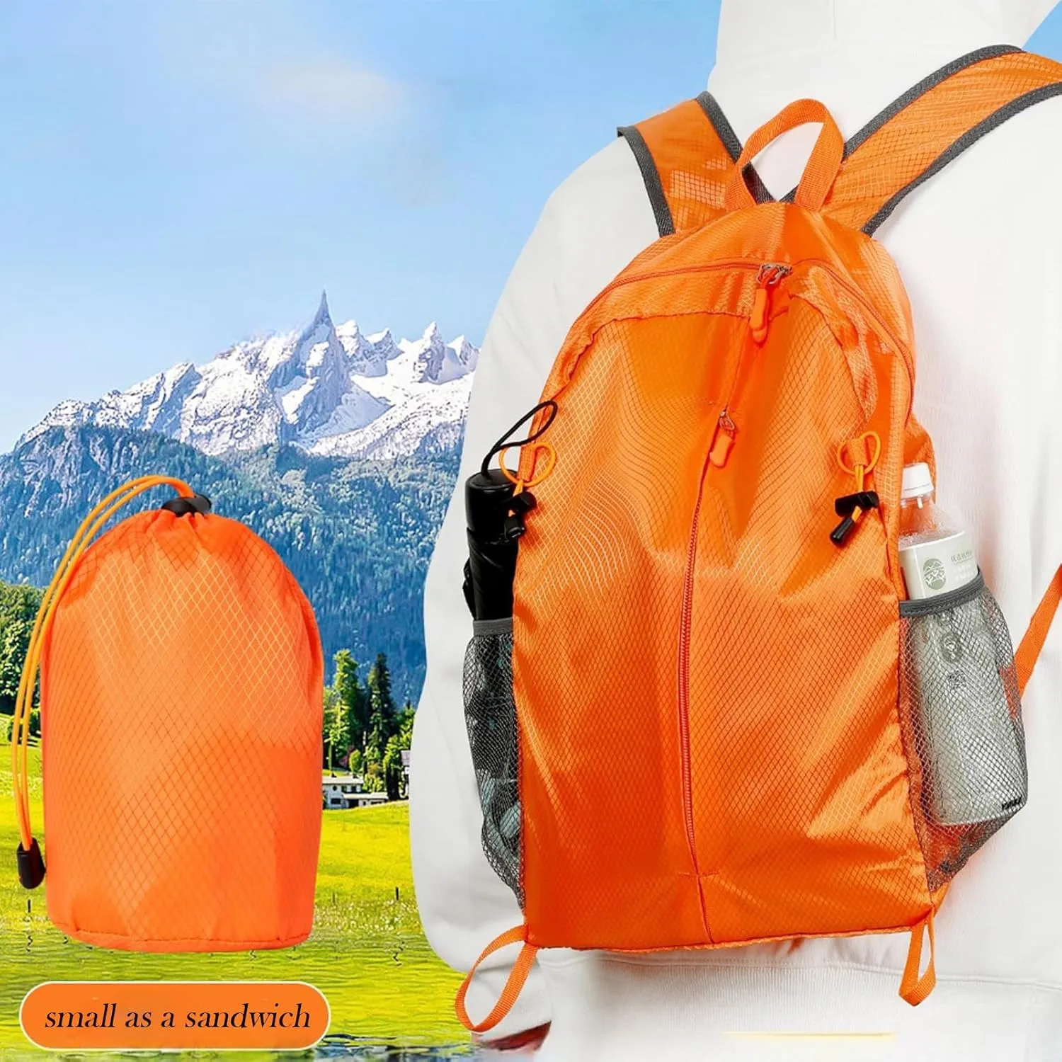 15L Lightweight Packable Backpack, Foldable Hiking Bag, Travel Backpack for Women Man, Waterproof Outdoor Camping Day Pack, Rose Red