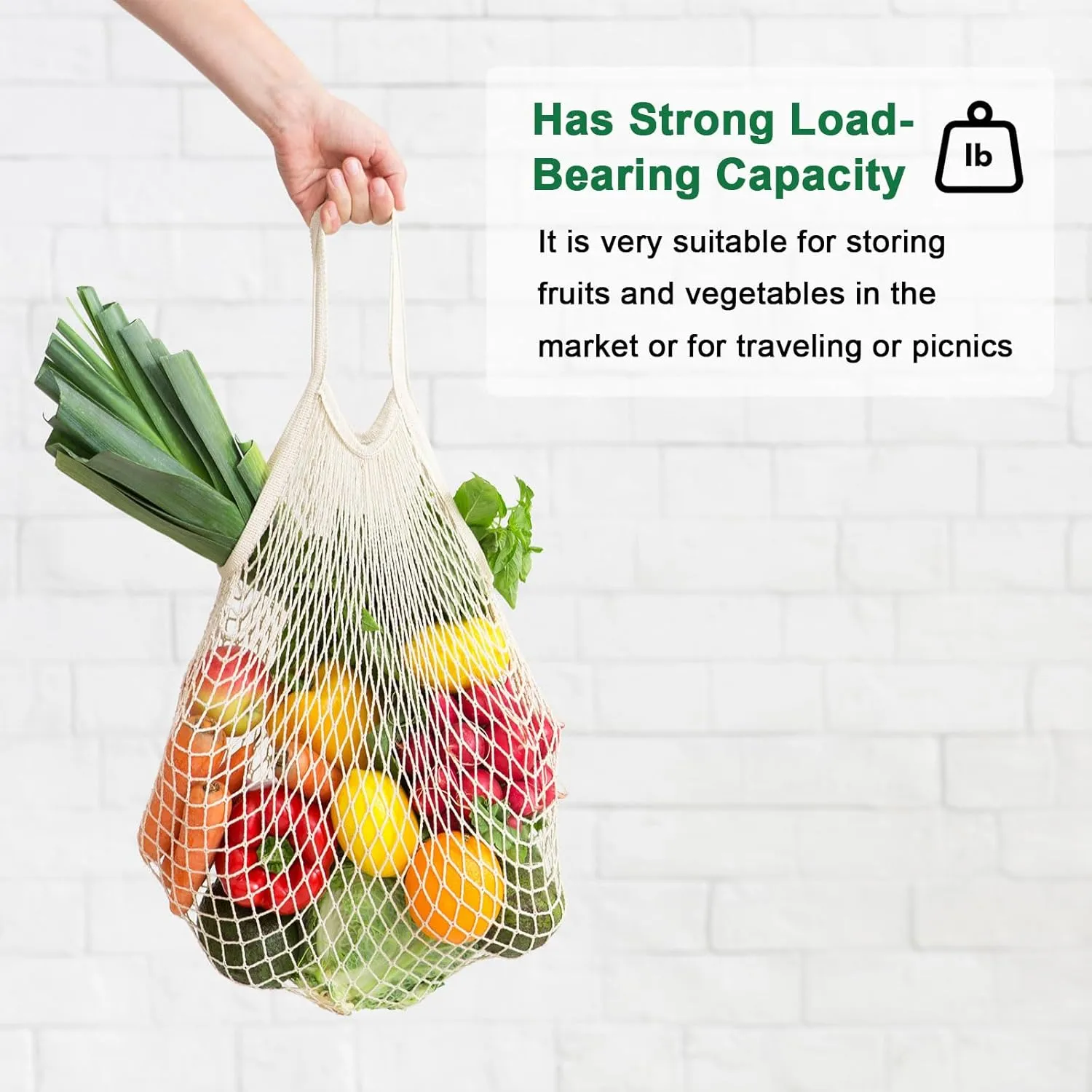 2-Pack Cotton Mesh Bag, Reusable Washable Mesh Net String Grocery Bags, Reusable Produce Bags with Handle, Net Tote Bag for Fruits/Vegetables Shopping [Blue, Long&Short Handle]