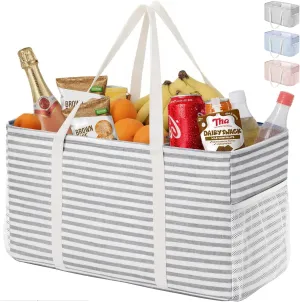 3PC Extra Large Tote Bag, Reusable Grocery Bags with Metal Wire Frame and Handles, Standing Utility Foldable Shopping Bags