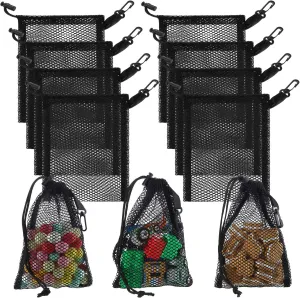 8 Pieces Black Mesh Drawstring Bags with Clips Small Nylon Storage Mesh Bags Shell Bag Dishwasher Net sack for Jewelry Beach Collecting Toys Gifts Travel Kitchen Favor(20 x 15 cm/ 7.9 x 6 Inch)