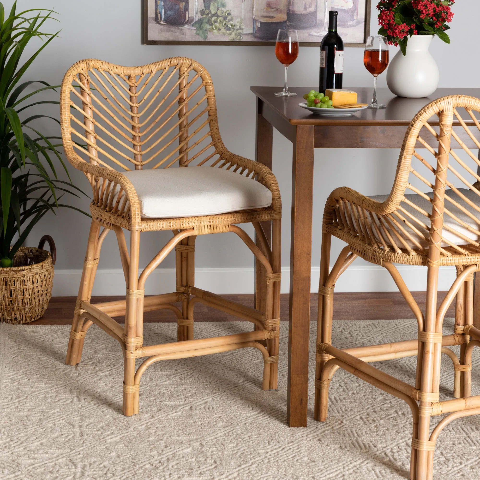 Adrena Modern Bohemian Rattan Bar Stool - Handmade, Ergonomic Design, Perfect for Chic Lounges
