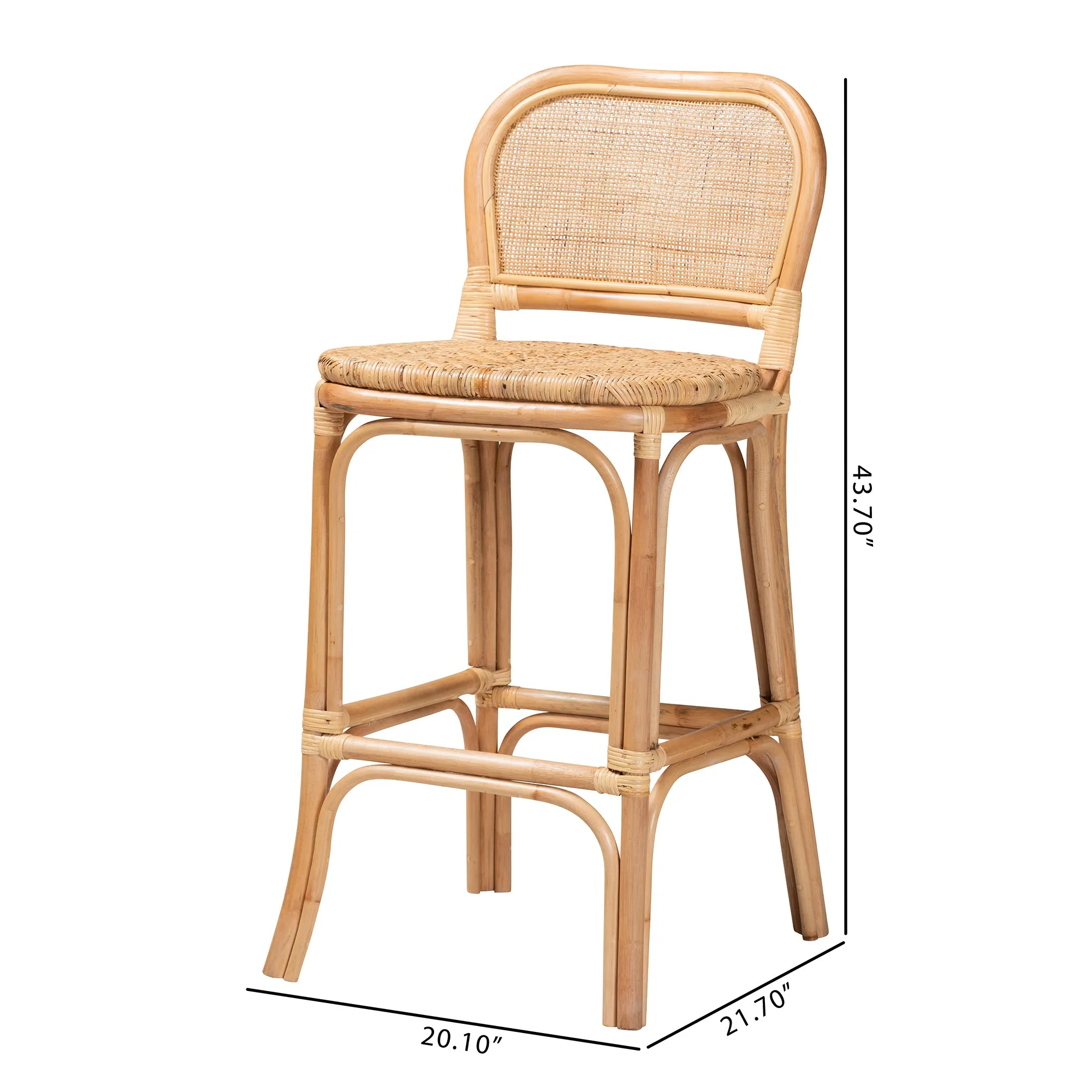 Adrena Modern Bohemian Rattan Bar Stool - Handmade, Ergonomic Design, Perfect for Chic Lounges
