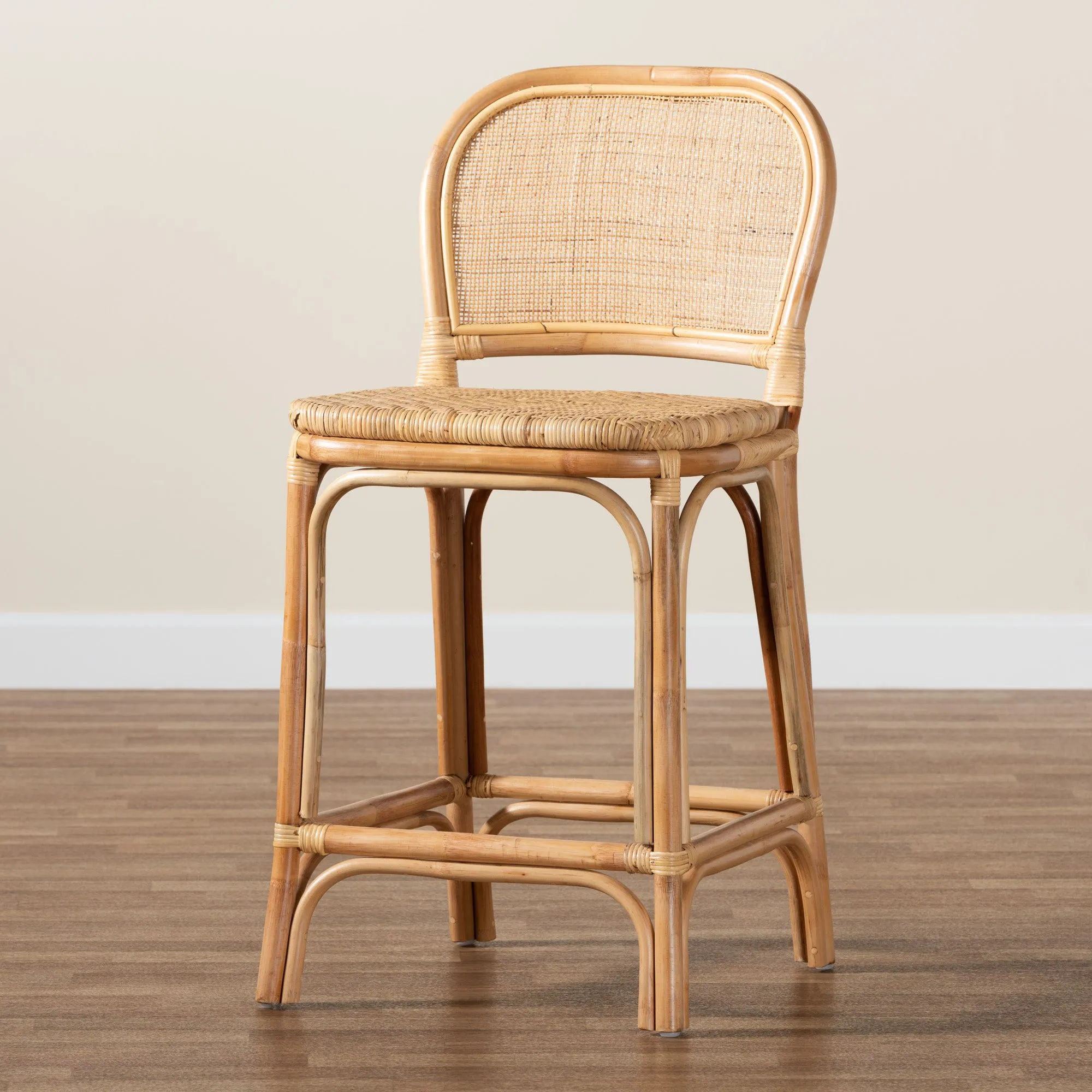 Adrena Modern Bohemian Rattan Bar Stool - Handmade, Ergonomic Design, Perfect for Chic Lounges