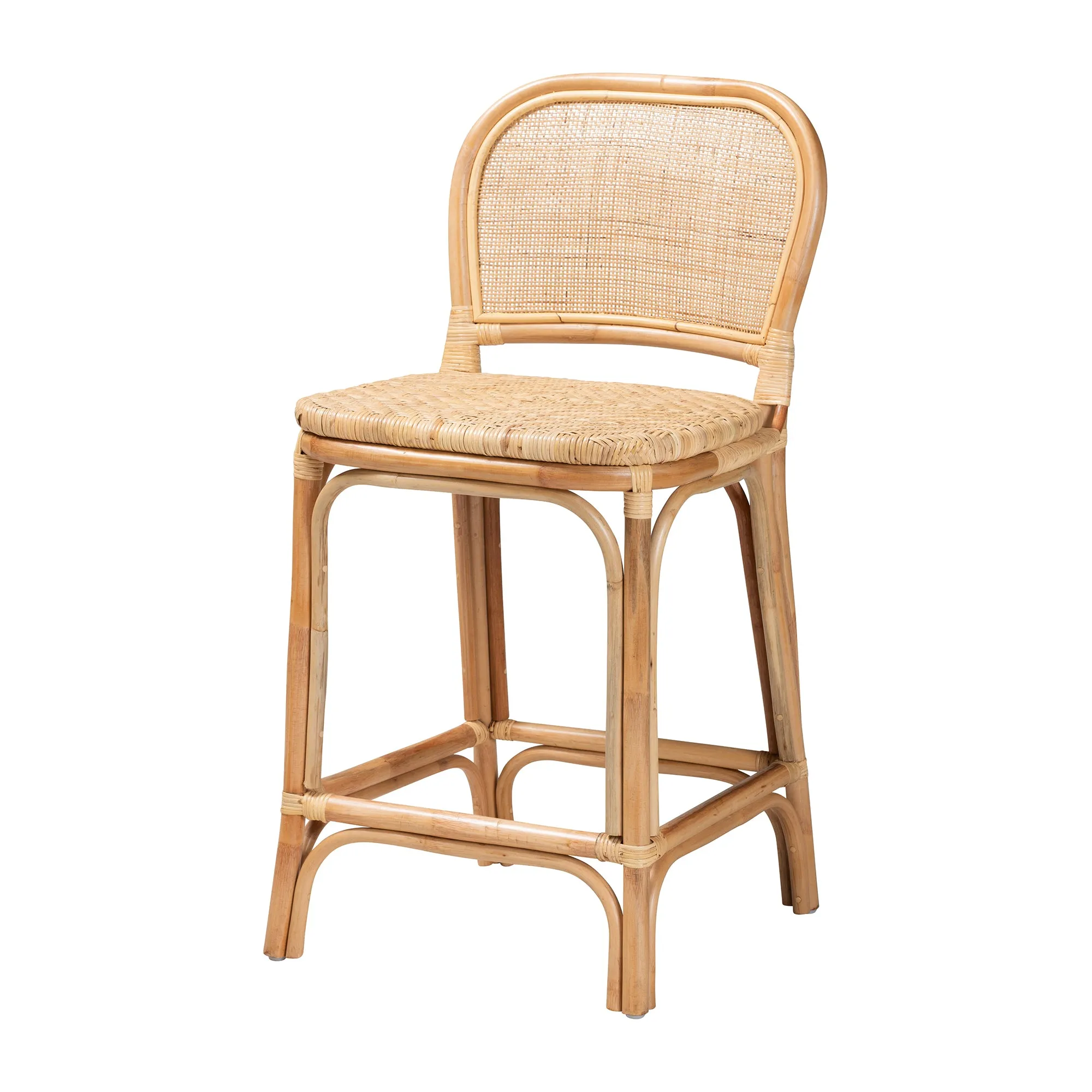 Adrena Modern Bohemian Rattan Bar Stool - Handmade, Ergonomic Design, Perfect for Chic Lounges