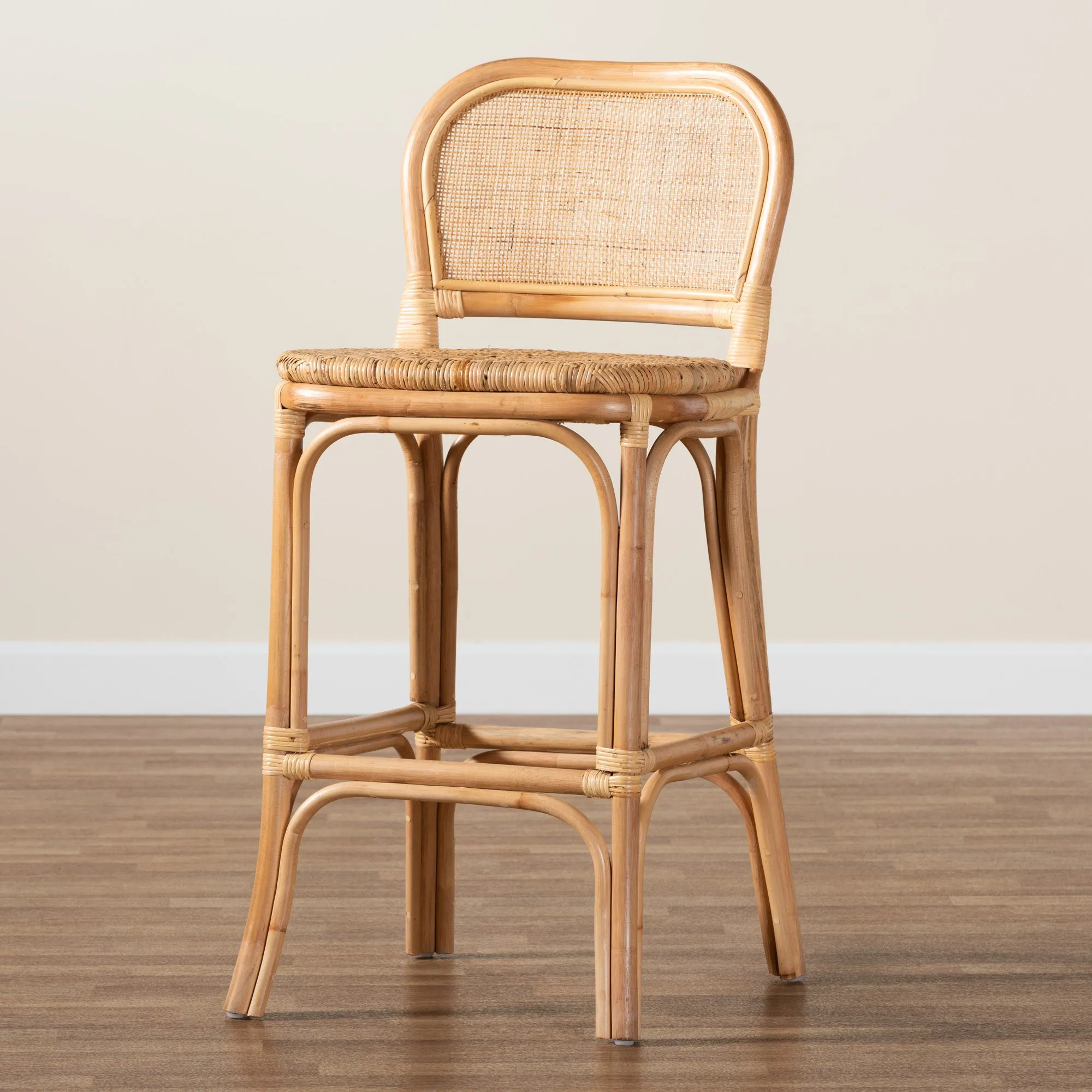 Adrena Modern Bohemian Rattan Bar Stool - Handmade, Ergonomic Design, Perfect for Chic Lounges
