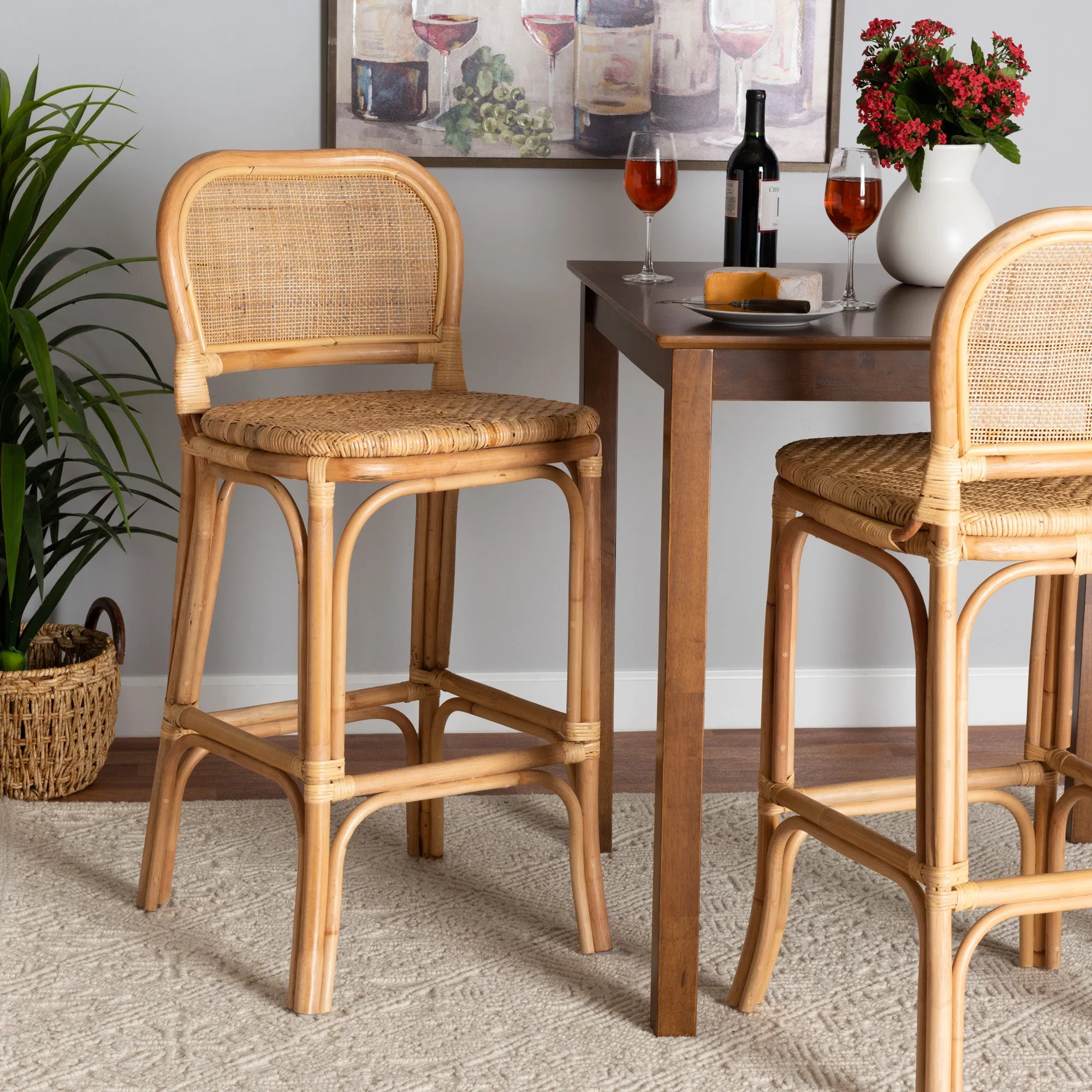 Adrena Modern Bohemian Rattan Bar Stool - Handmade, Ergonomic Design, Perfect for Chic Lounges