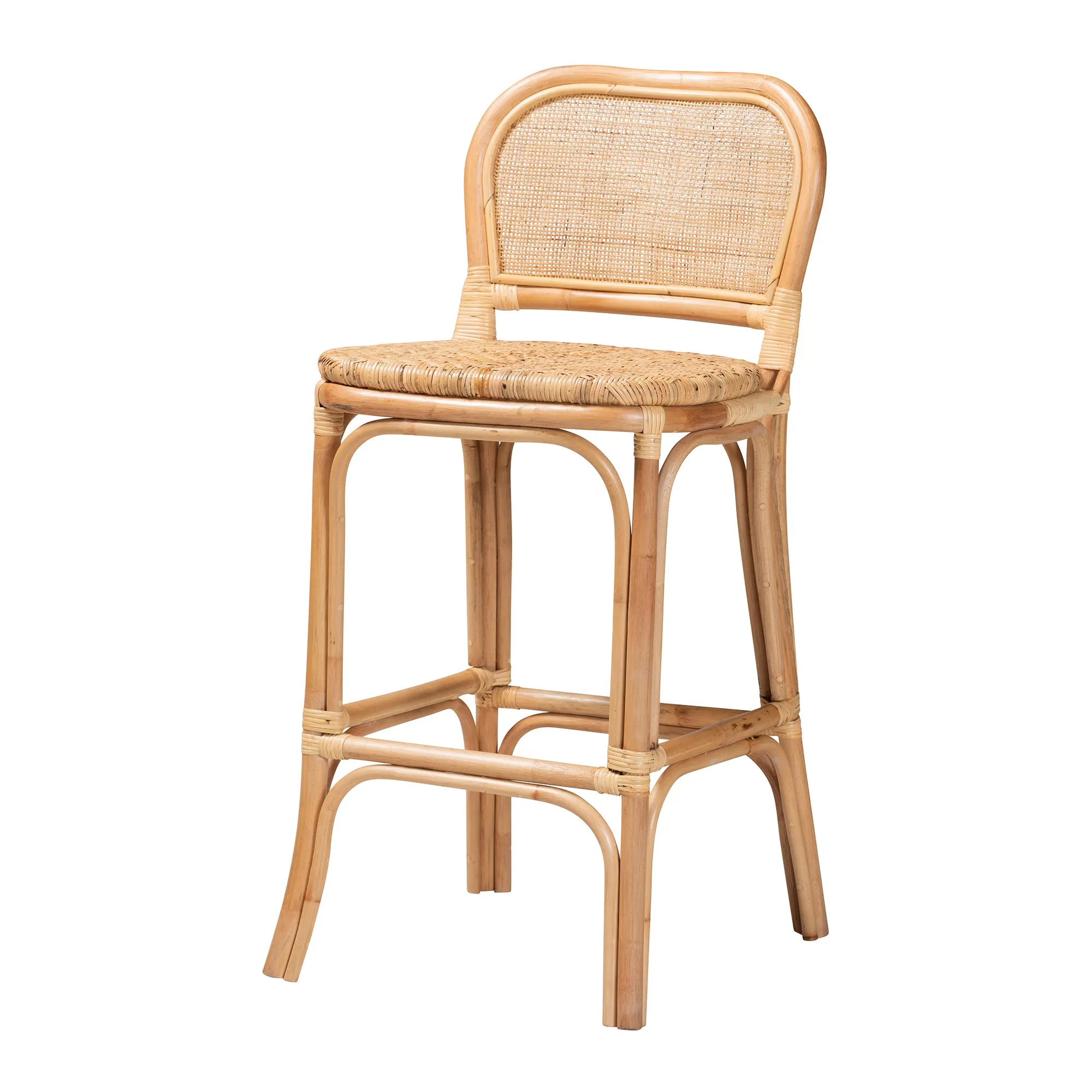 Adrena Modern Bohemian Rattan Bar Stool - Handmade, Ergonomic Design, Perfect for Chic Lounges