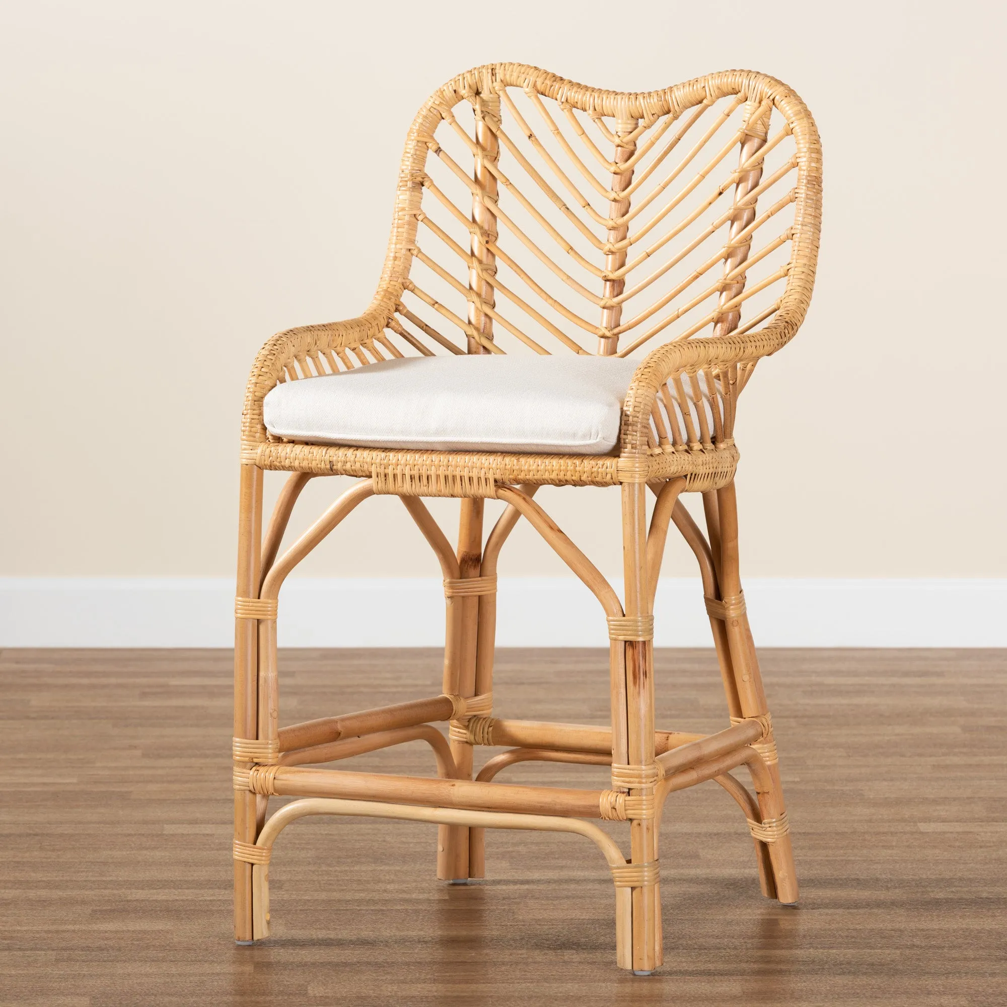 Adrena Modern Bohemian Rattan Bar Stool - Handmade, Ergonomic Design, Perfect for Chic Lounges