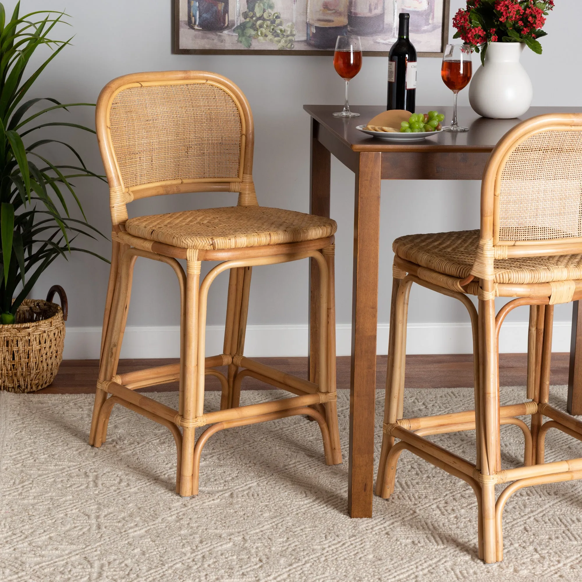 Adrena Modern Bohemian Rattan Bar Stool - Handmade, Ergonomic Design, Perfect for Chic Lounges