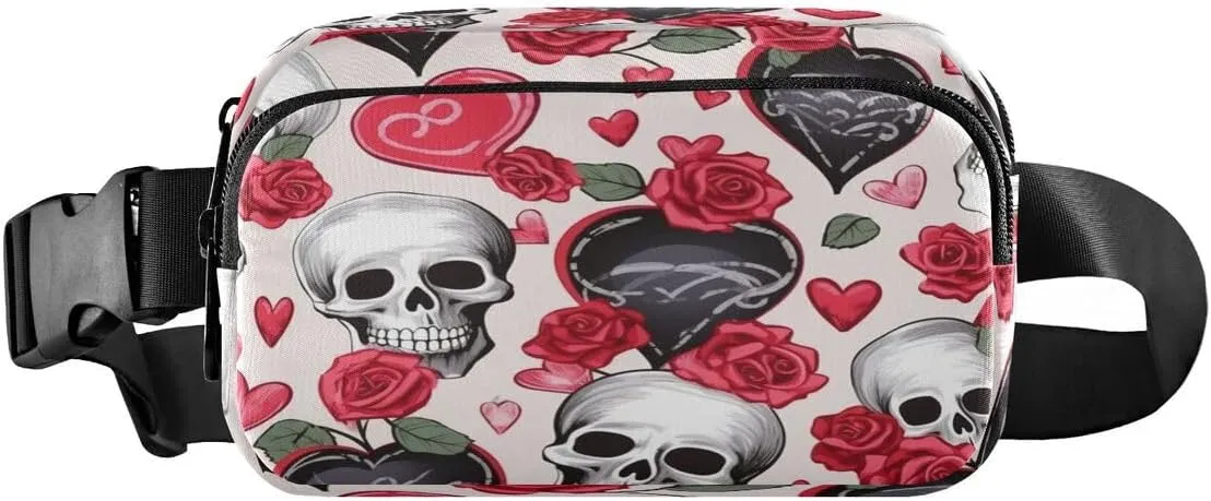 ALAZA Sugar Skull Rose Flower Floral Waist Packs Spot Belt Bag Crossbody Bag Fanny Pack Pouch for Men Women Hiking Running Cycling Traveling
