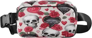 ALAZA Sugar Skull Rose Flower Floral Waist Packs Spot Belt Bag Crossbody Bag Fanny Pack Pouch for Men Women Hiking Running Cycling Traveling