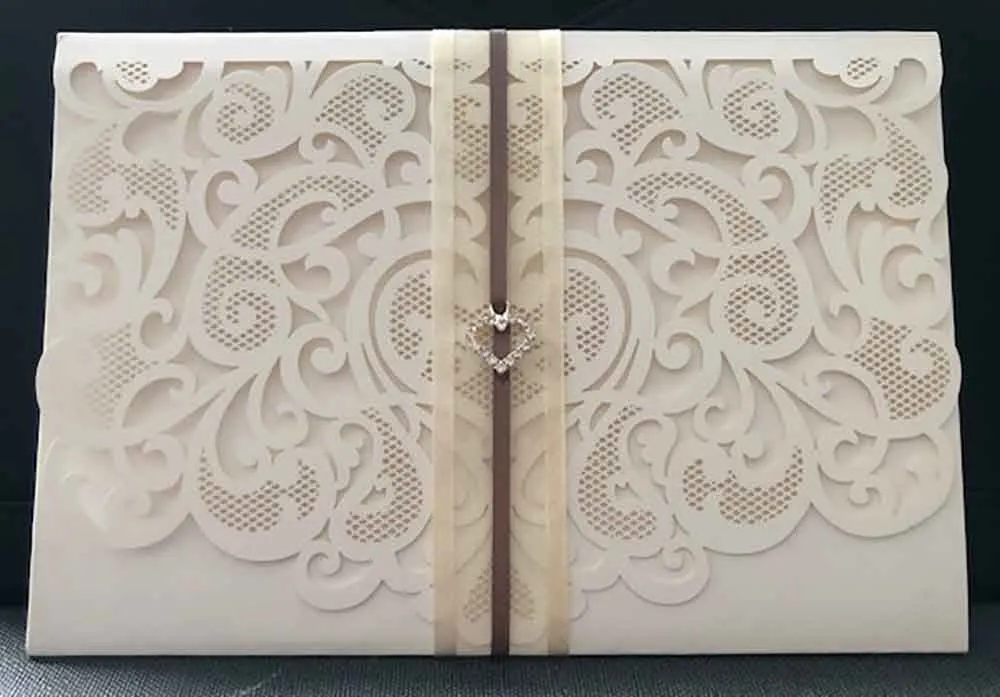 Amelie Laser Cut Pocket Invitation in Ivory