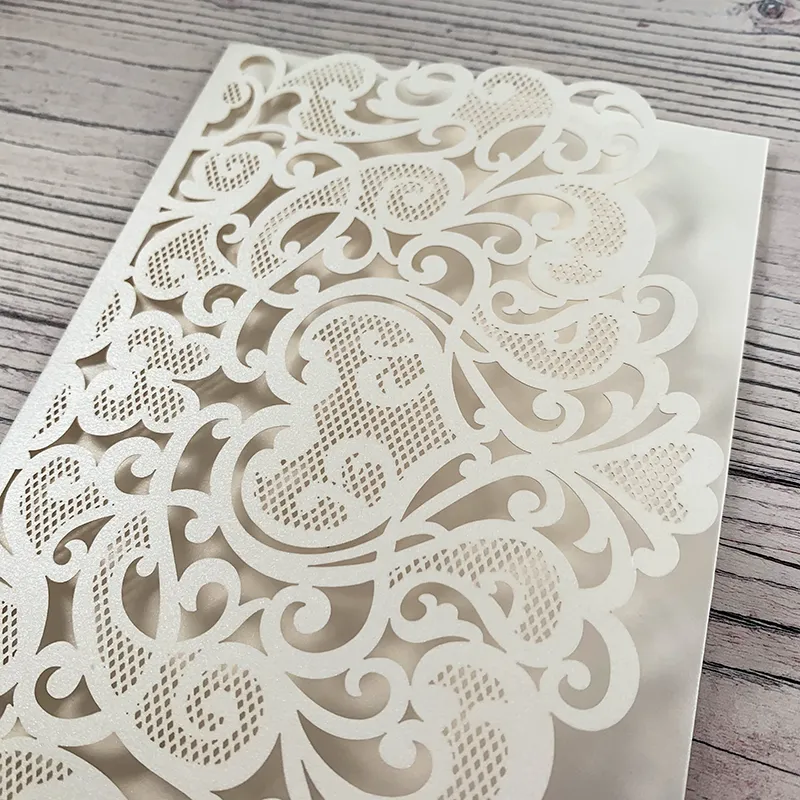Amelie Laser Cut Pocket Invitation in Ivory