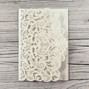 Amelie Laser Cut Pocket Invitation in Ivory