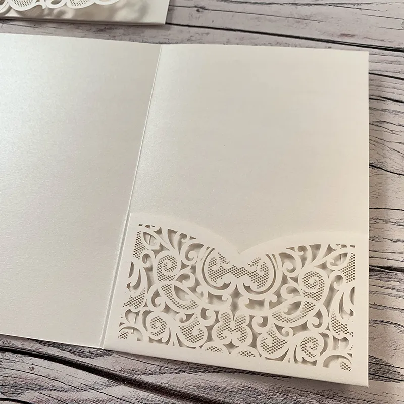 Amelie Laser Cut Pocket Invitation in Ivory
