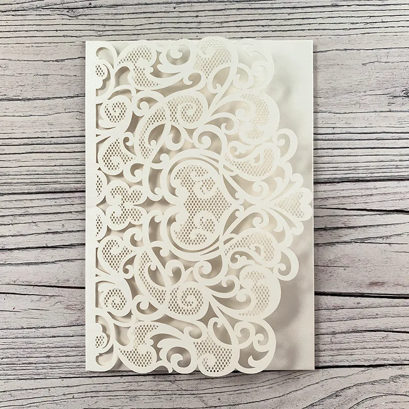 Amelie Laser Cut Pocket Invitation in Ivory