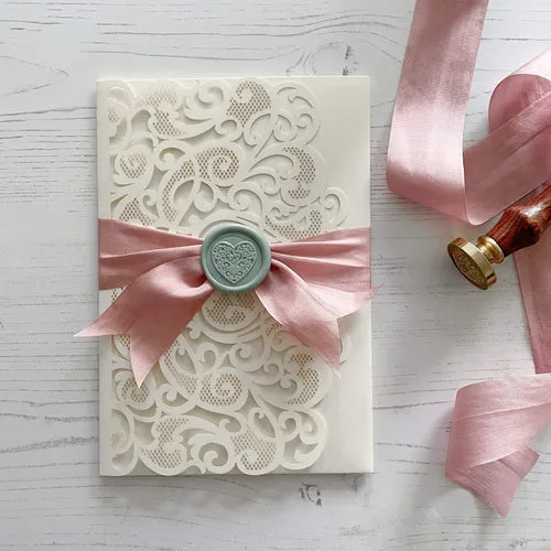 Amelie Laser Cut Pocket Invitation in Ivory