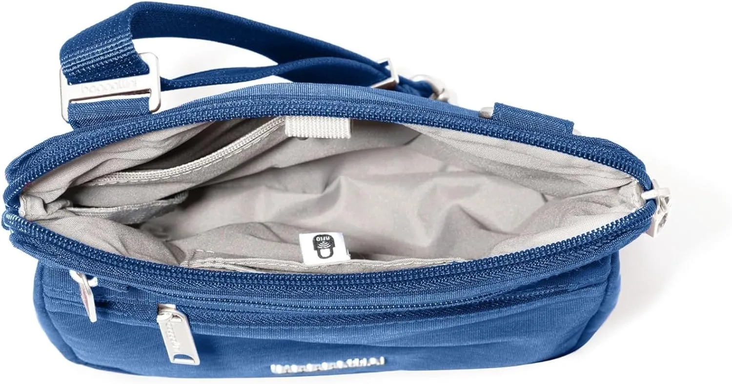 Baggallini Securtex Anti-Theft Crossbody Travel Purse with RFID Card Slots, Locking Zippers & Cut-Resistant Strap