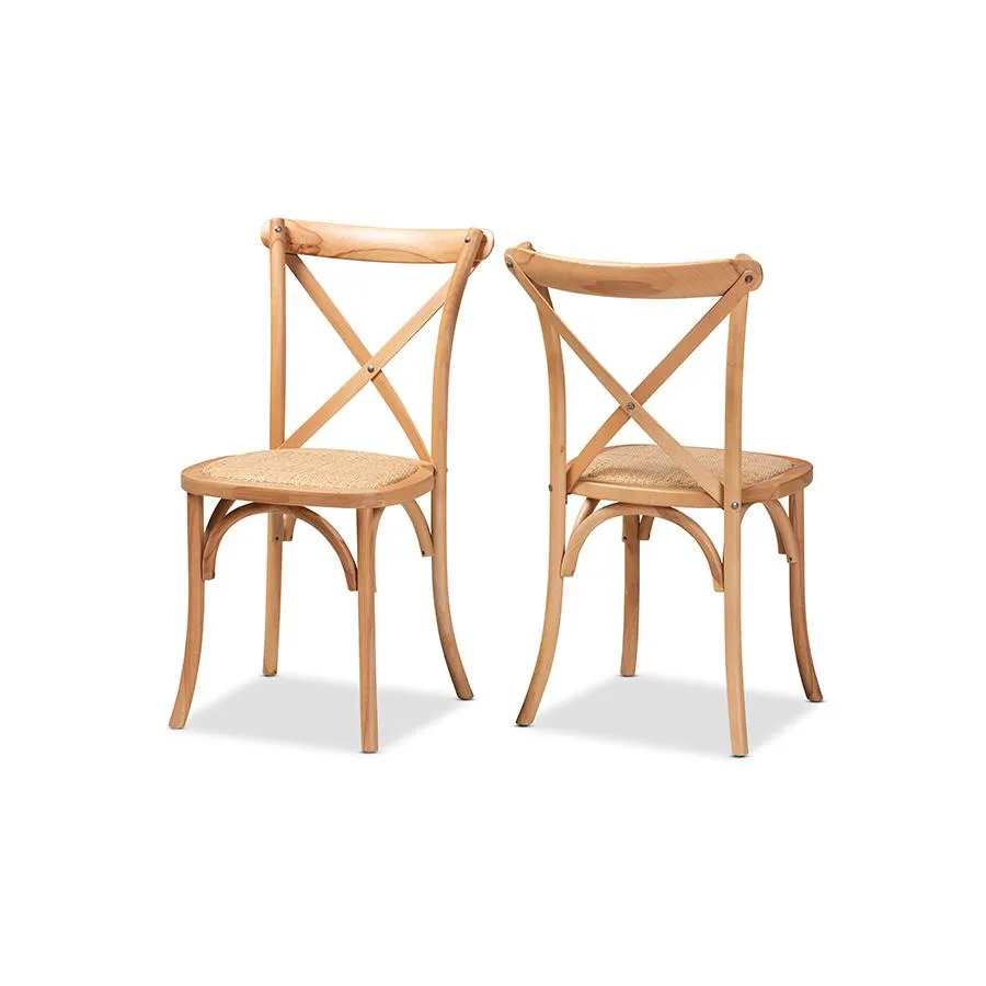 Baxton Studio Tartan Mid-Century Modern Brown Woven Rattan and Wood 2-Piece Dining Chair Set