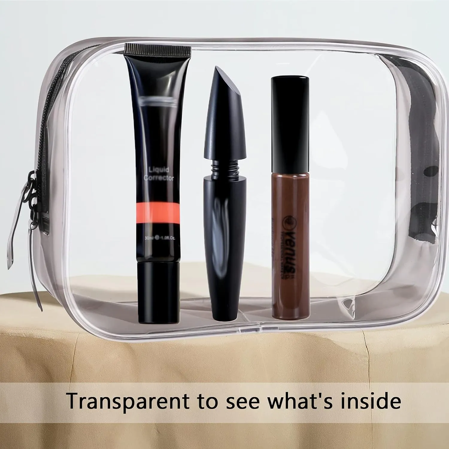 Buminee Lightweight Toiletry Bags, Black 1 Pack. Transparent Multipurpose TSA Cosmetic Bags with Clear Pouches for Traveling