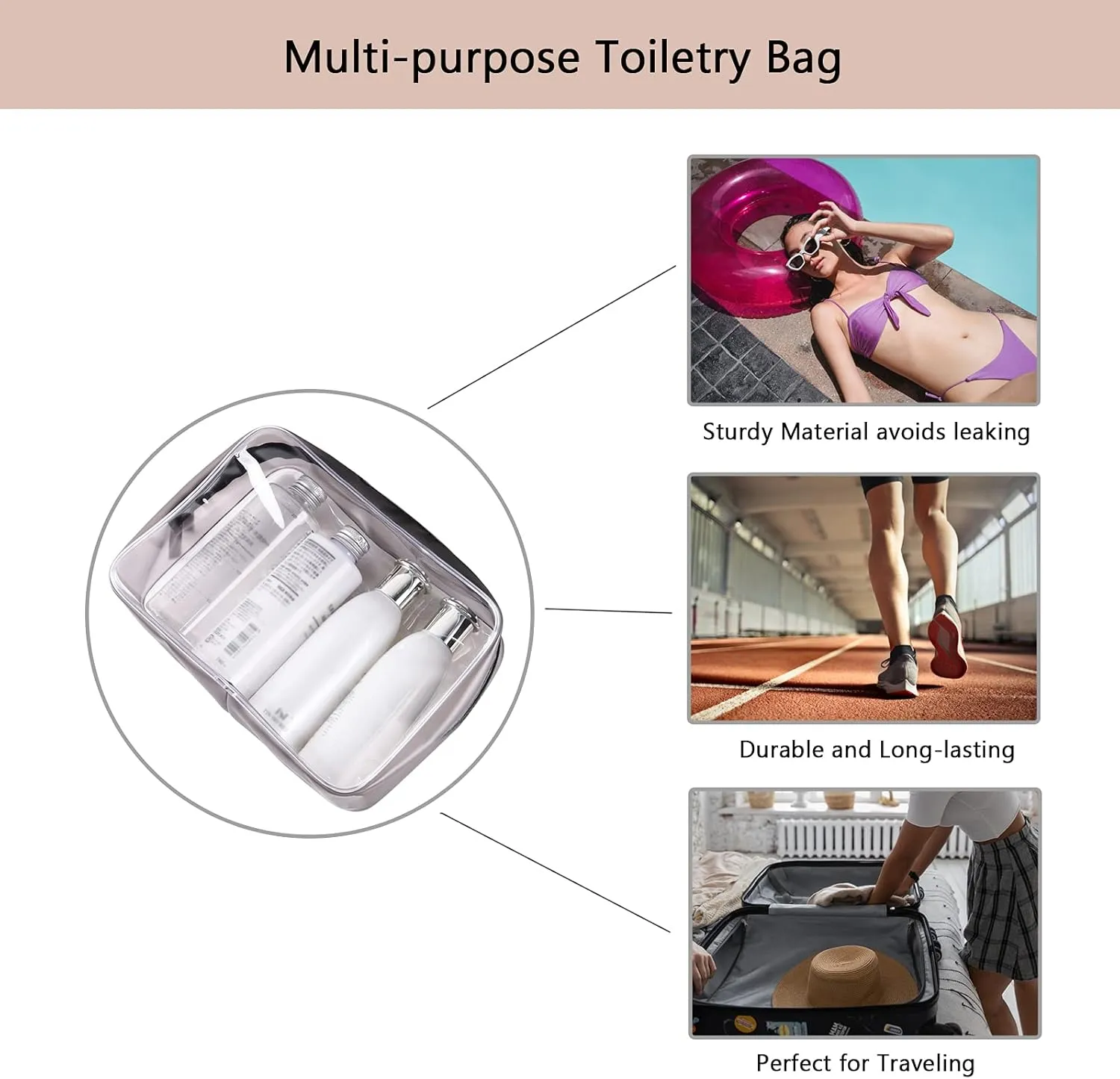 Buminee Lightweight Toiletry Bags, Black 1 Pack. Transparent Multipurpose TSA Cosmetic Bags with Clear Pouches for Traveling