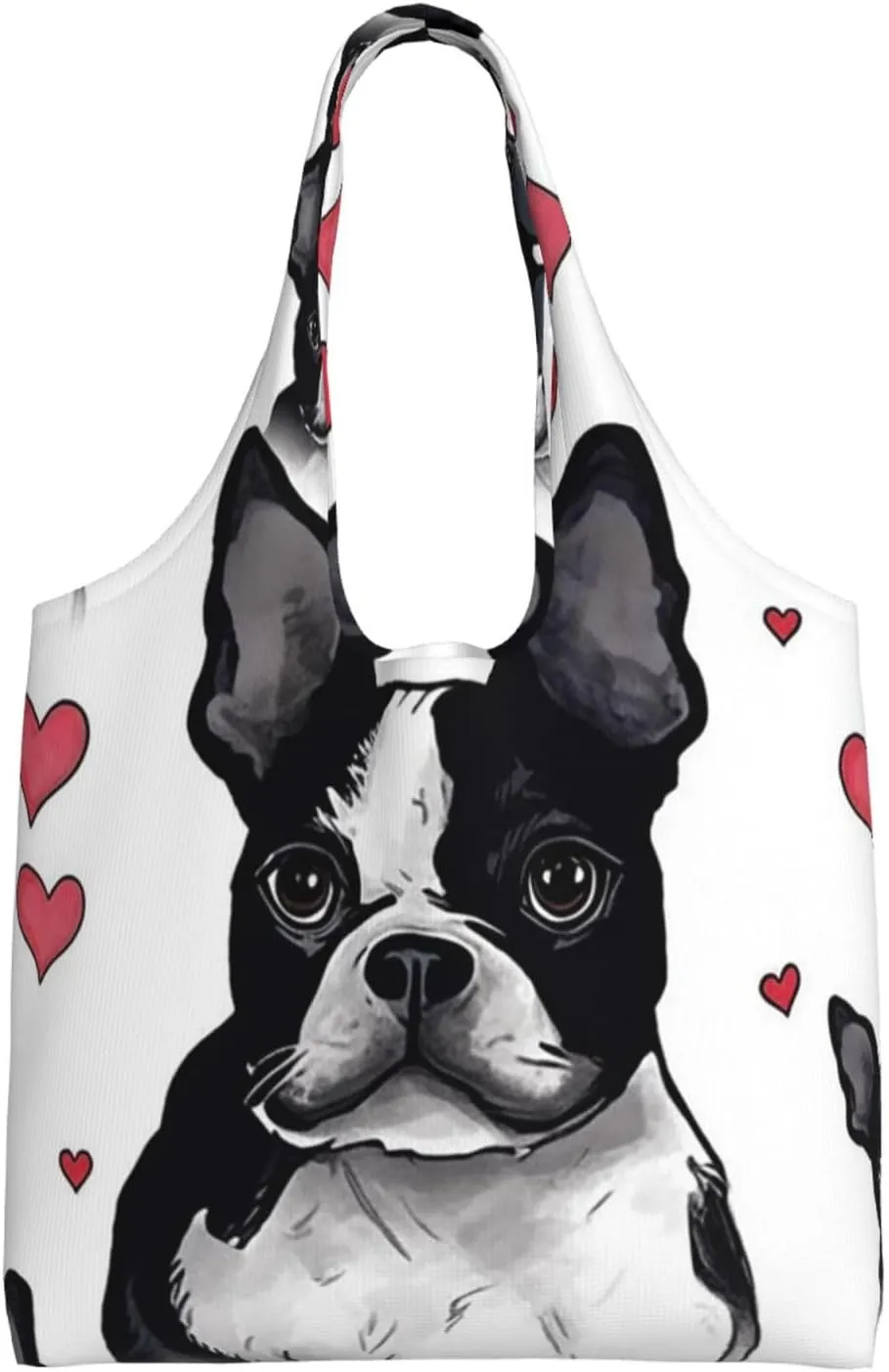 Canvas Aesthetic Tote Bag for Women Handbag Boston Terrier Dog Reusable Grocery Bags with Handles