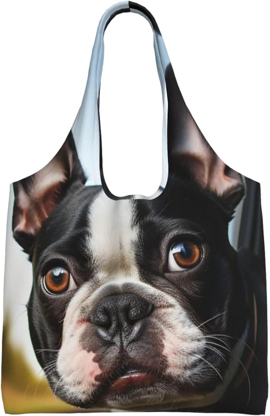 Canvas Aesthetic Tote Bag for Women Handbag Puppy Dog Boston Terrier Reusable Grocery Bags with Handles
