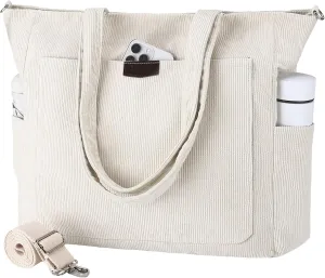 Chase Chic Corduroy Tote Bag for Women, Large Lightweight Shoulder Work Tote Crossbody Handbag for Girls