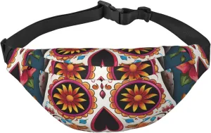 Colorful Sugar Skull Print Fanny Pack For Men Women Adjustable Waist Bag Pack Crossbody Belt Bag For Travel Hiking Running