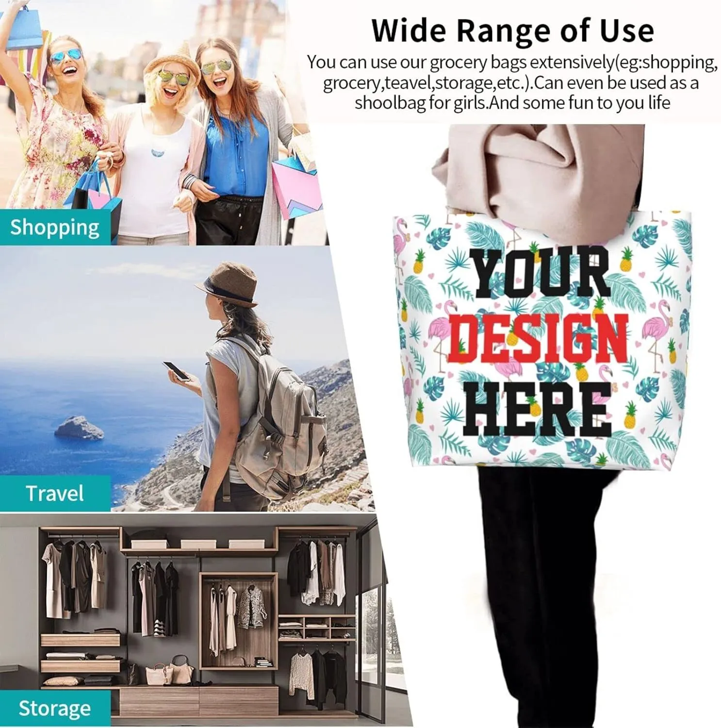 Custom Tote Bags Custom Bags With You Team Logo Text Picture Travel Business Shopping Women Teacher Personalized Shoulder Bag