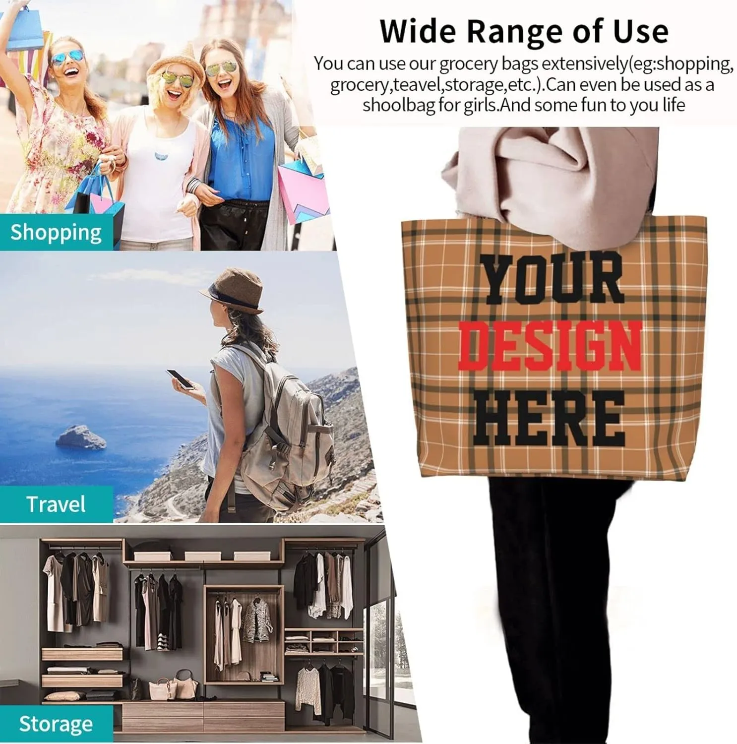 Custom Tote Bags Custom Bags With You Team Logo Text Picture Travel Business Shopping Women Teacher Personalized Shoulder Bag
