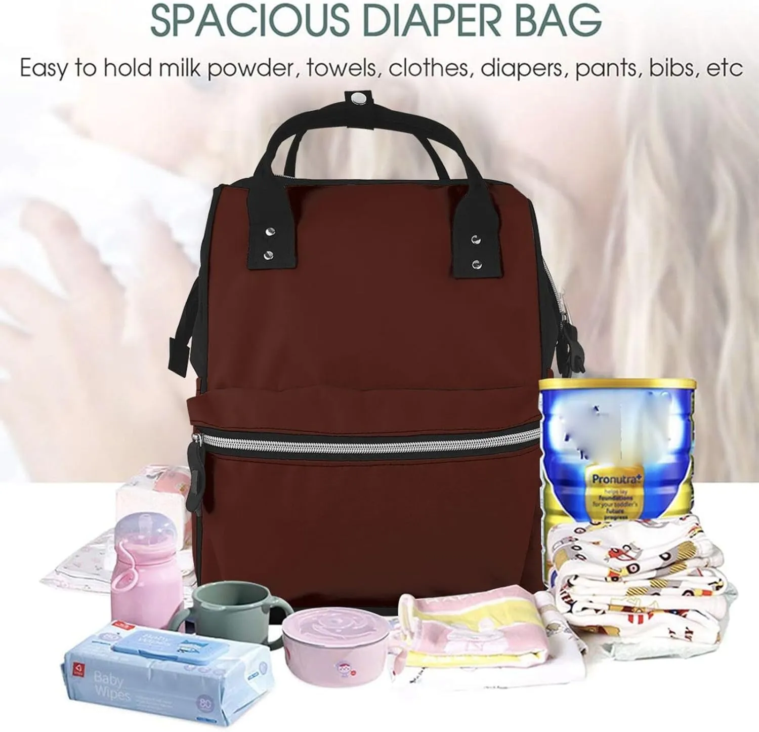 Diaper Bag Backpack For Women, Black Bean Waterproof Multifunction Travel Pack Maternity Baby Changing Bags, Nappy Baby Bags With Multi-Function For Baby