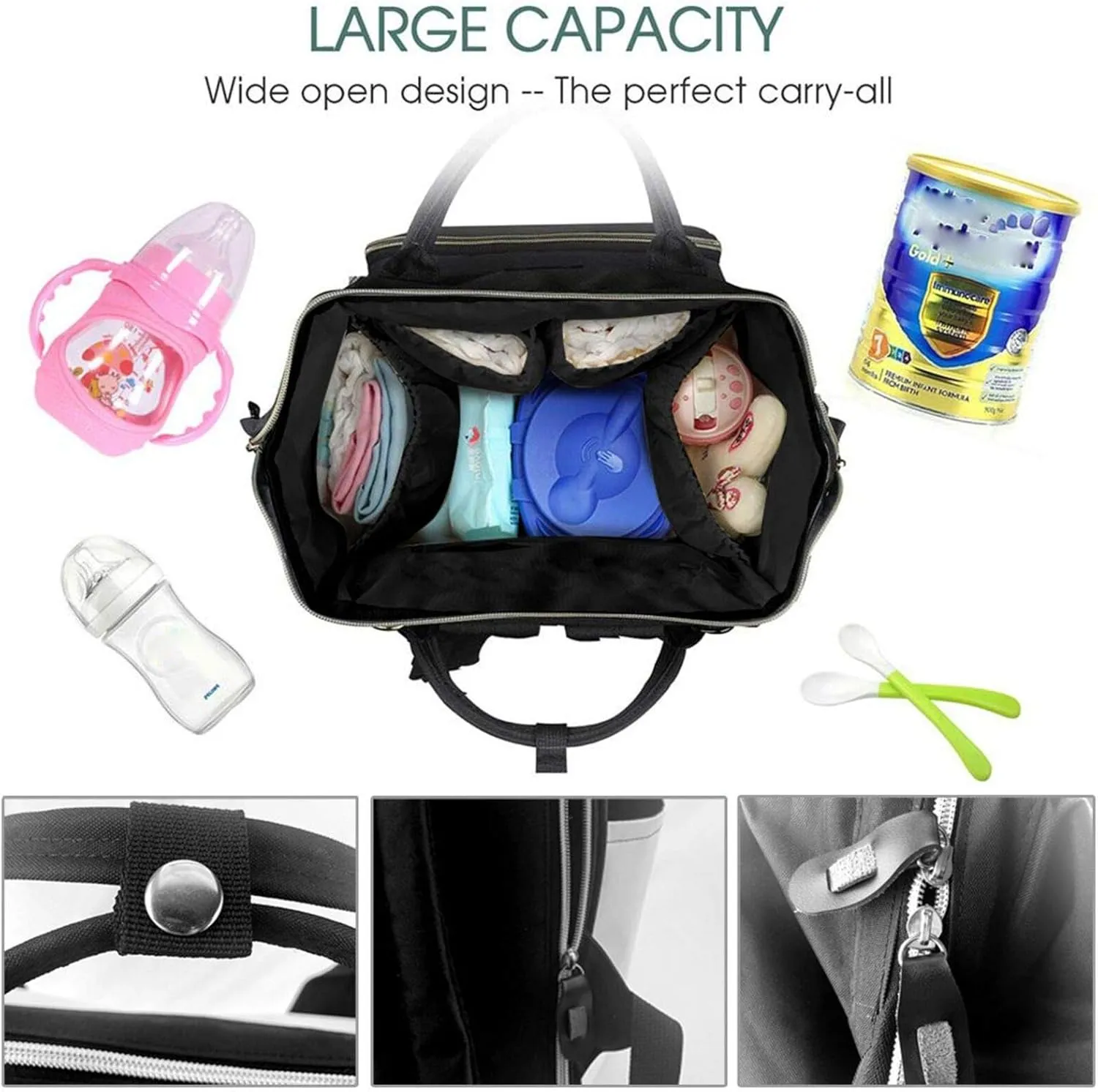 Diaper Bag Backpack For Women, Black Bean Waterproof Multifunction Travel Pack Maternity Baby Changing Bags, Nappy Baby Bags With Multi-Function For Baby