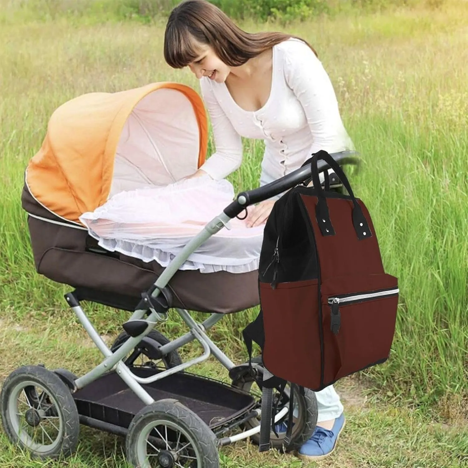 Diaper Bag Backpack For Women, Black Bean Waterproof Multifunction Travel Pack Maternity Baby Changing Bags, Nappy Baby Bags With Multi-Function For Baby