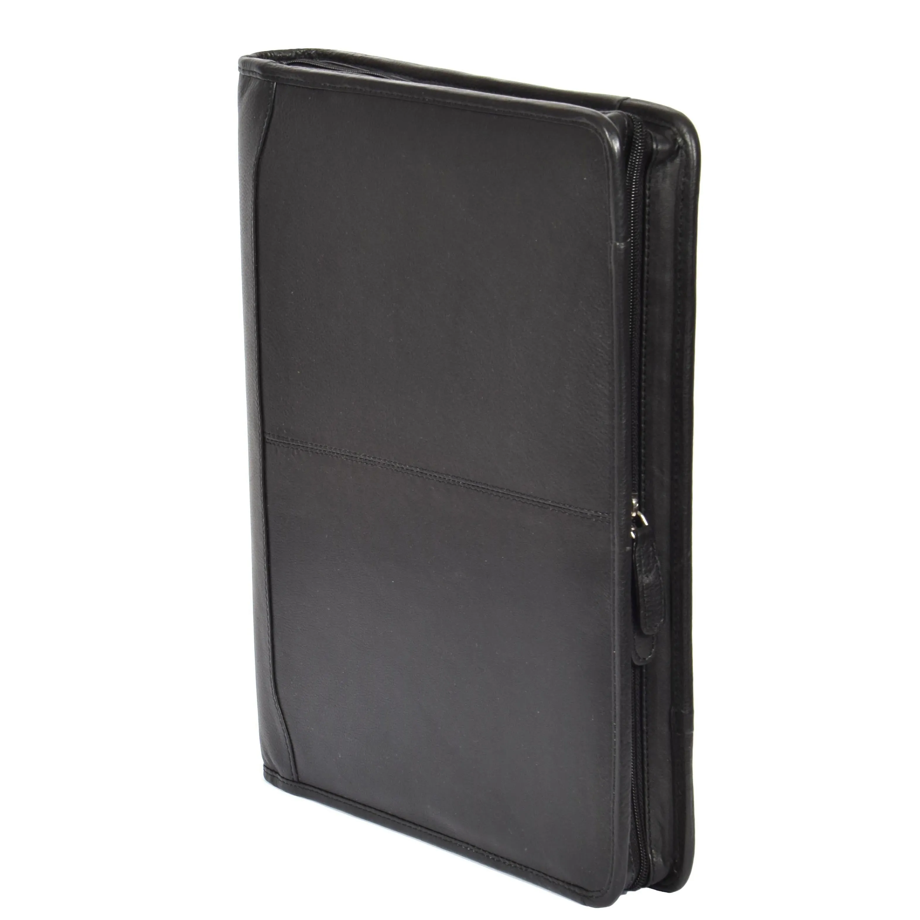 DR604 Leather Zip-Around Portfolio With Removable Metal Ring Binder Black
