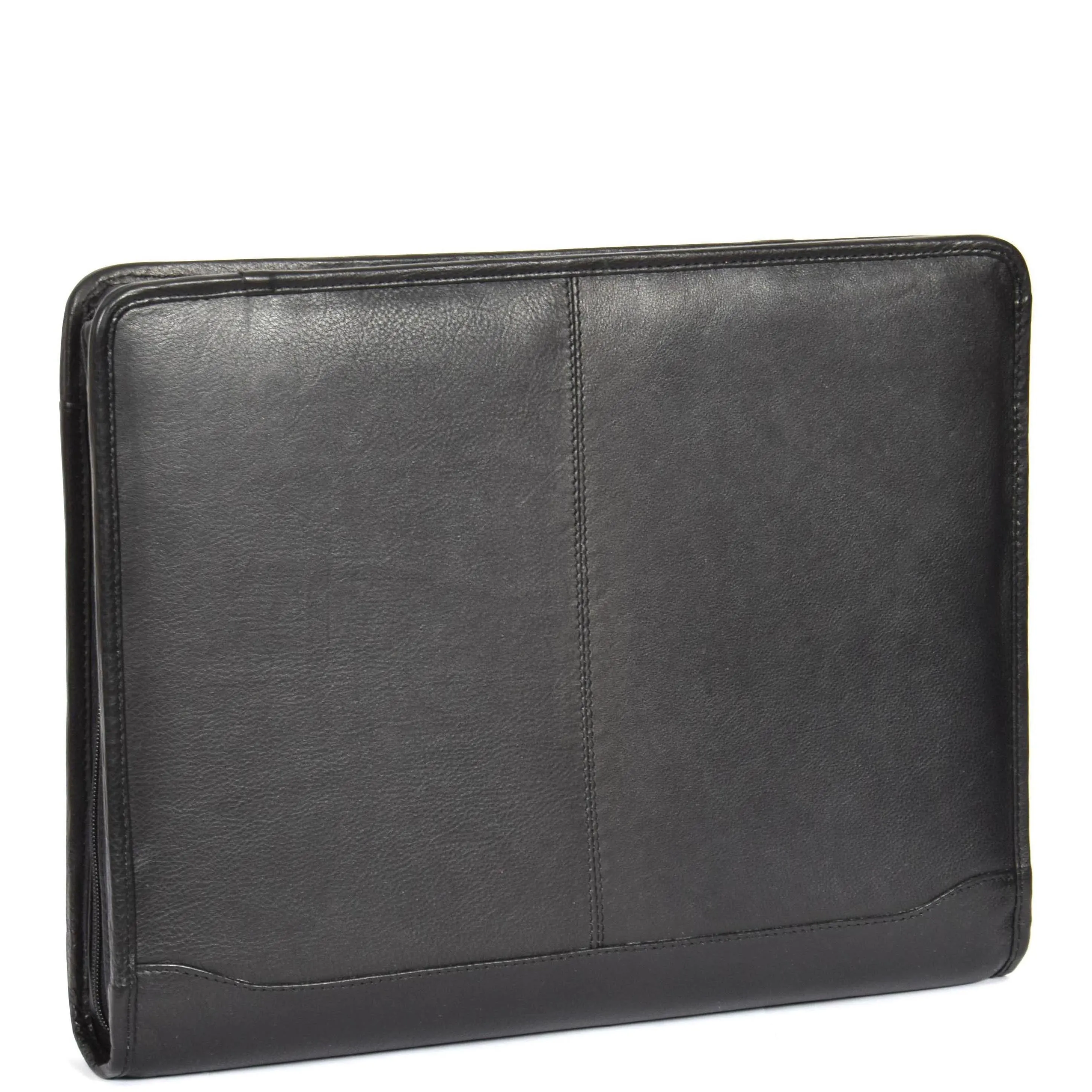 DR604 Leather Zip-Around Portfolio With Removable Metal Ring Binder Black
