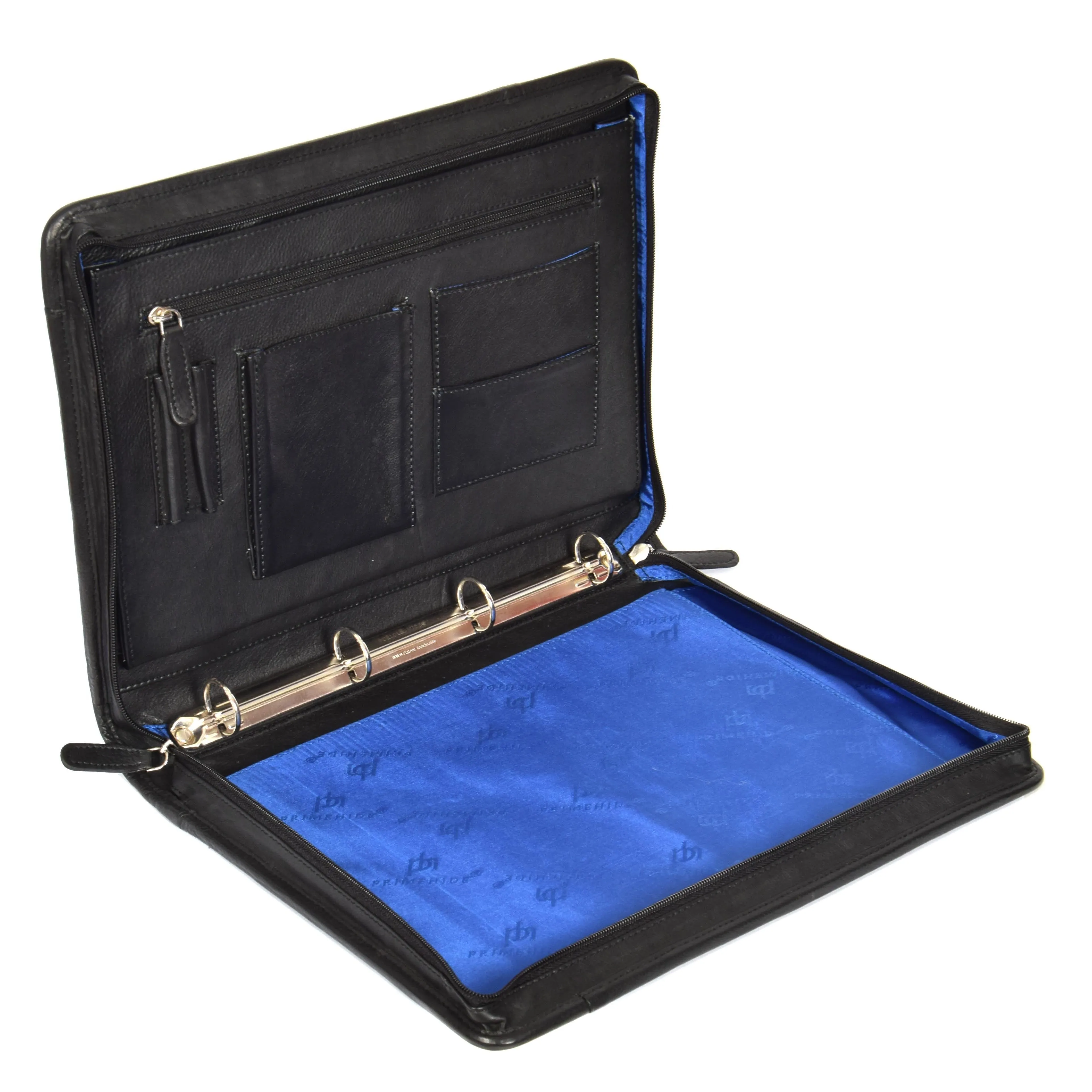 DR604 Leather Zip-Around Portfolio With Removable Metal Ring Binder Black