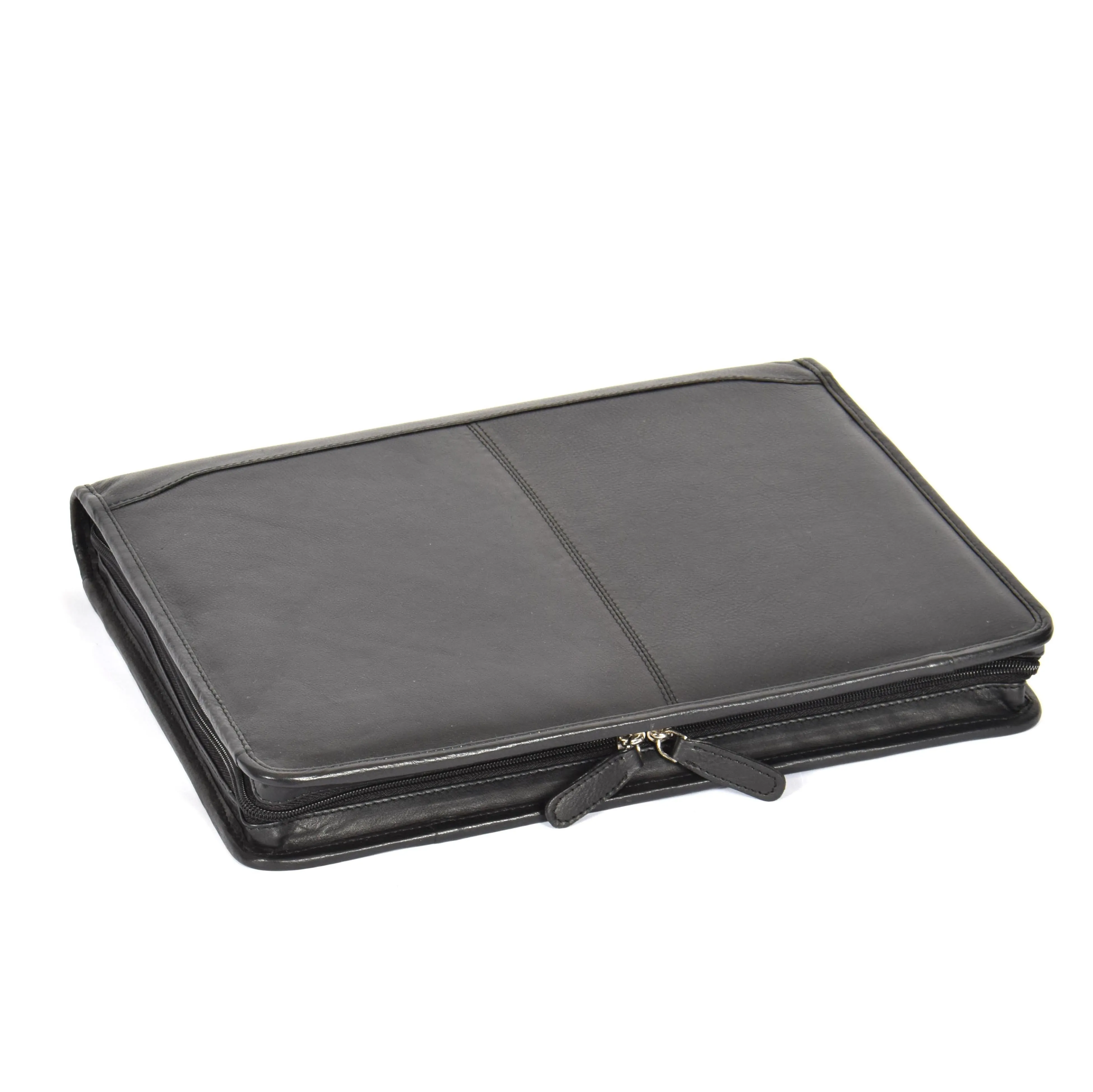 DR604 Leather Zip-Around Portfolio With Removable Metal Ring Binder Black