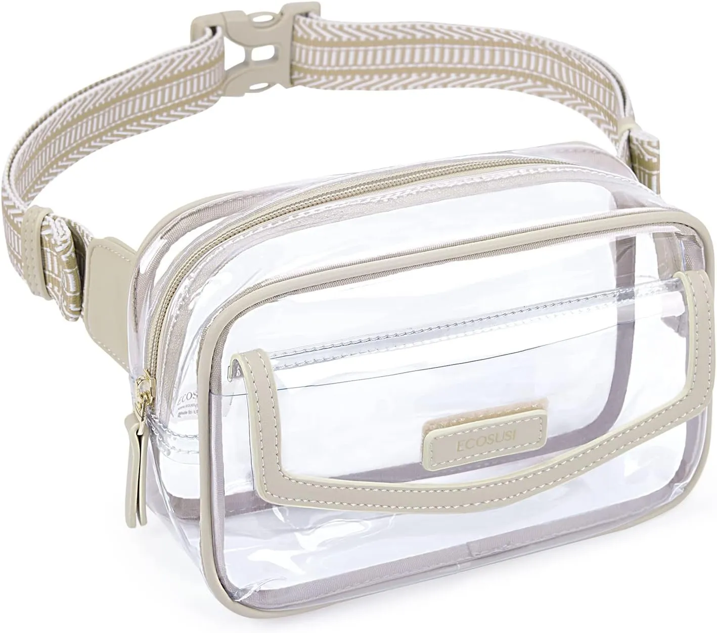 ECOSUSI Clear Fanny Pack for Women, Stadium Approved Transparent Concert Purse with Adjustable Guitar Strap, Small PVC Belt Bag