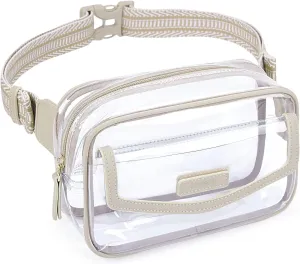 ECOSUSI Clear Fanny Pack for Women, Stadium Approved Transparent Concert Purse with Adjustable Guitar Strap, Small PVC Belt Bag