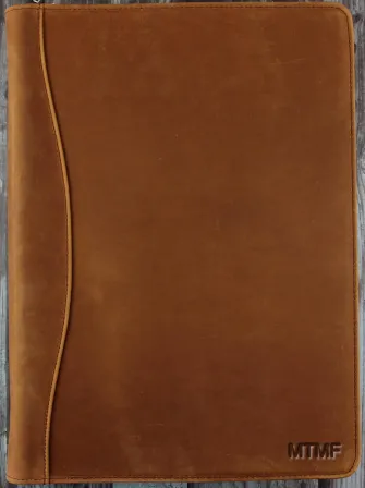 Engraving Custom for 4-Ring Binder Vintage Leather Padfolio with Zipper, A4 Notepad Organizer