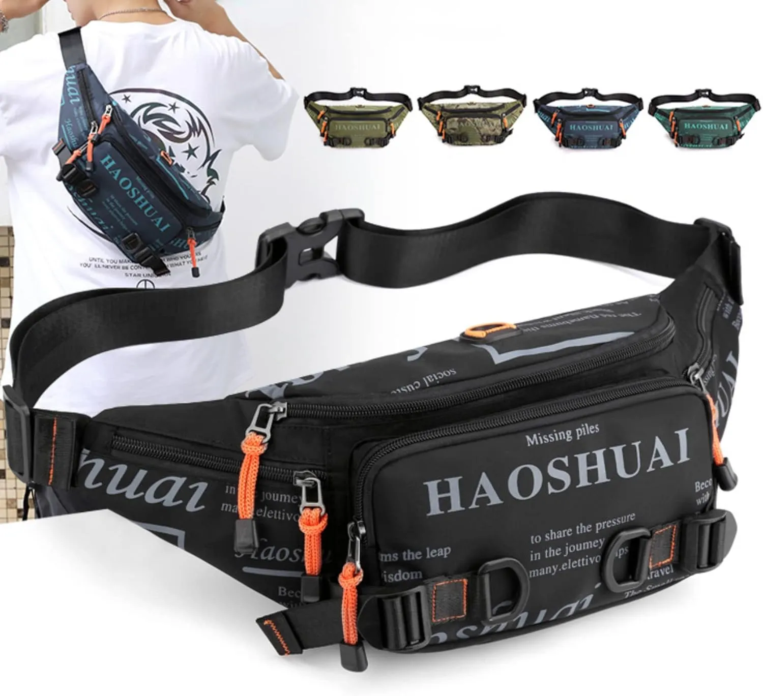 Fanny Pack Belt Waist Bag for Men &Women Unisex Waterproof Hip Pack with Headphone Jack and Zipper Adjustable Strap Running Pack for Outdoors & Gym (Black)