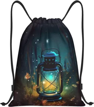 Fireflies and Lantern Drawstring Backpack Draw String Bag Waterproof Sports Bag Gym Cinch Bags for Women Men