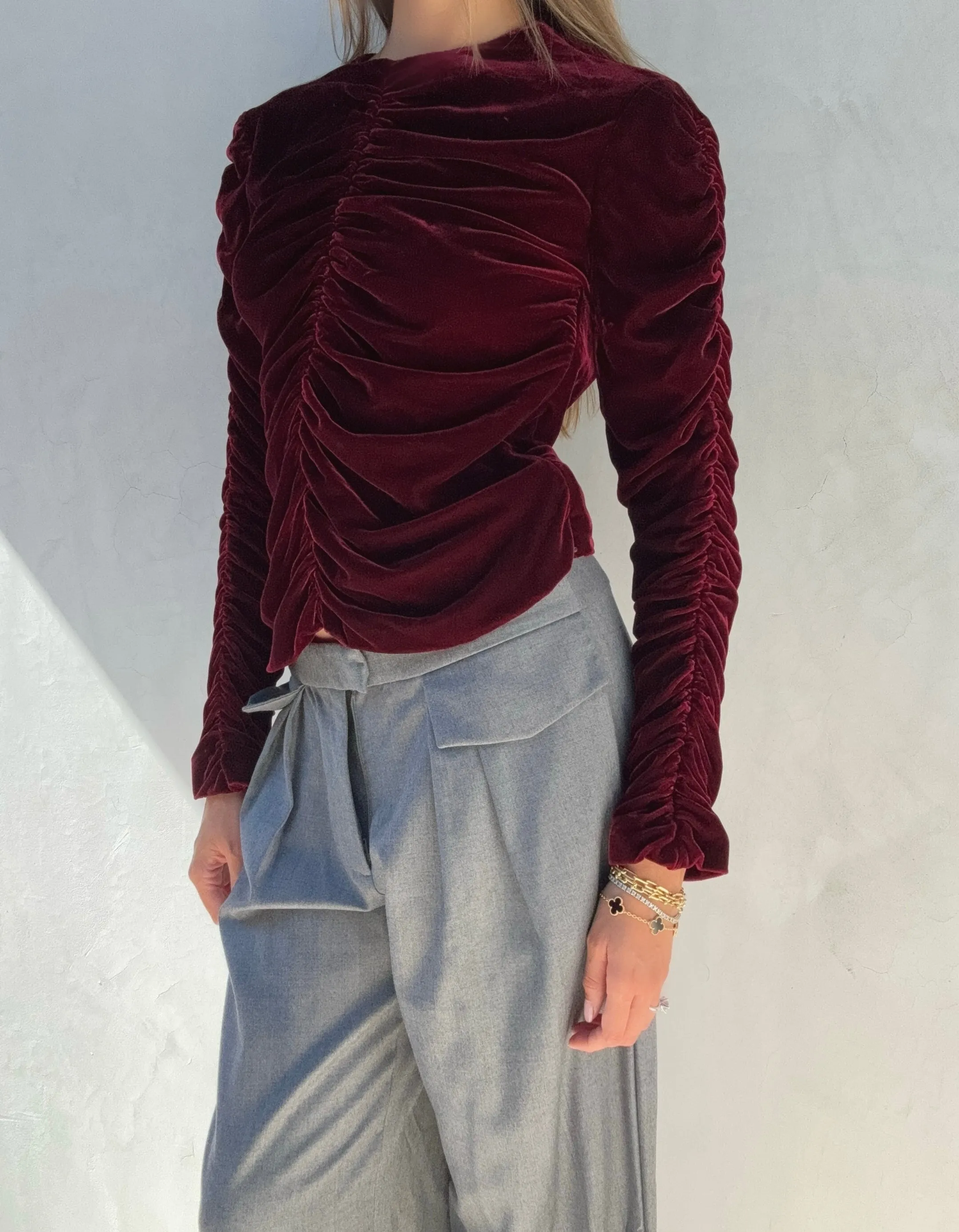 F/W 1999 Gucci Tom Ford Red Velvet Ruched Top