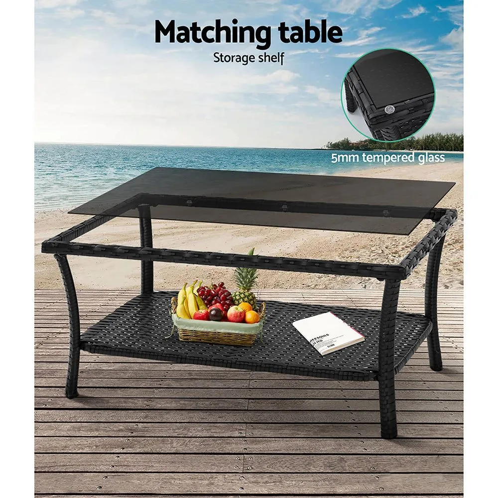 Gardeon Four Piece Outdoor Furniture Lounge Setting Wicker Dining Set Black